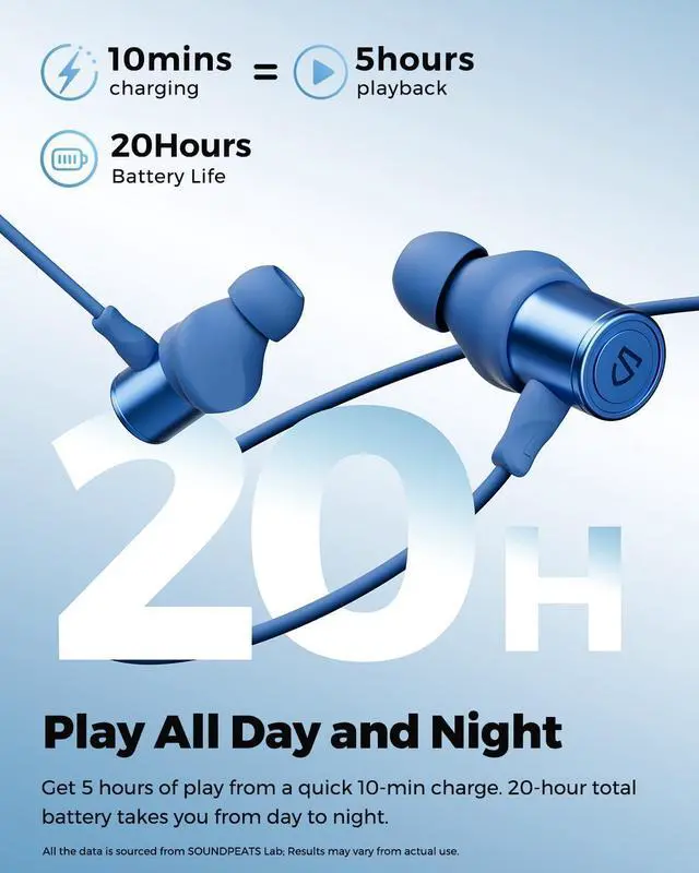 Alt view image 6 of 7 - HD Sports Neckband Headphones with LDAC Hi-Res Audio & Bluetooth 6.0 Stable Connection, IP67 Waterproof Wireless Earbuds, 20H Playtime for Running Gym, Fast Charge Dual Pairing,Blue