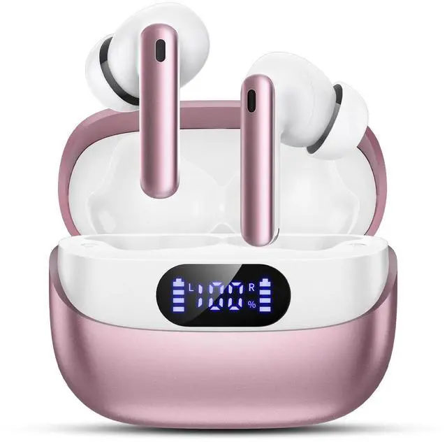 Main image of Wireless Earbuds, 42H Playtime Bluetooth 5.3 Headphones, HiFi Stereo Call Noise Cancelling Earbuds, IPX7 Waterproof Stereo in-Ear Earphones with LED Display for iOS Android (Elegant Rose Gold)
