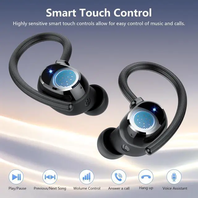 Alt view image 6 of 7 - Wireless Earbuds, Bluetooth 5.4 Sport Headphones, 128H Playtime Over Ear Buds for Small Ear, Stereo Deep Bass, Sport Wireless Bluetooth Earphones, IPX7 Waterproof Running Headphones for iOS Android