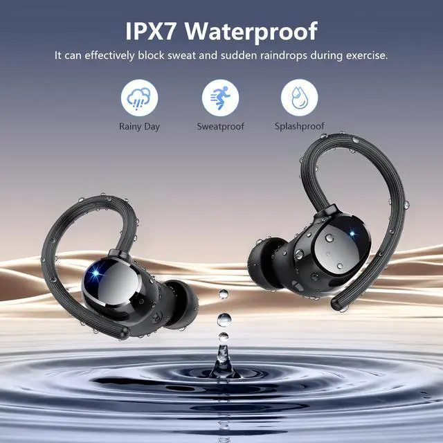 Alt view image 5 of 7 - Wireless Earbuds, Bluetooth 5.4 Sport Headphones, 128H Playtime Over Ear Buds for Small Ear, Stereo Deep Bass, Sport Wireless Bluetooth Earphones, IPX7 Waterproof Running Headphones for iOS Android