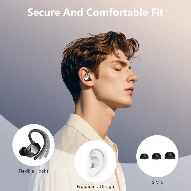Alt view image 7 of 7 - Wireless Earbuds, Bluetooth 5.4 Sport Headphones, 128H Playtime Over Ear Buds for Small Ear, Stereo Deep Bass, Sport Wireless Bluetooth Earphones, IPX7 Waterproof Running Headphones for iOS Android