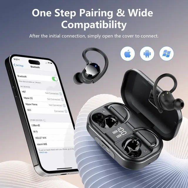 Alt view image 4 of 7 - Wireless Earbuds, Bluetooth 5.4 Sport Headphones, 128H Playtime Over Ear Buds for Small Ear, Stereo Deep Bass, Sport Wireless Bluetooth Earphones, IPX7 Waterproof Running Headphones for iOS Android