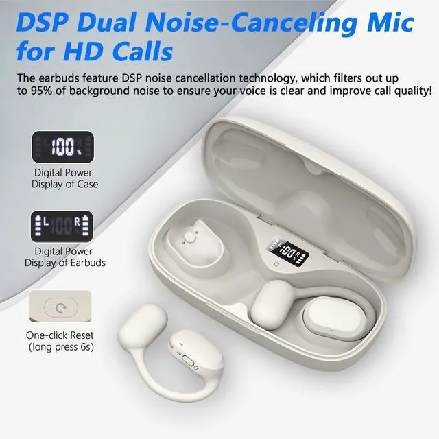 Alt view image 5 of 7 - Open Ear Headphones, True Wireless Earbuds, Bluetooth 5.4 Headphones w/Dual Mic for Calling, Comfort Sports Over Ear Earbuds w/Earhooks for Running Traveling, IP67 Waterproof, 40H Playtime