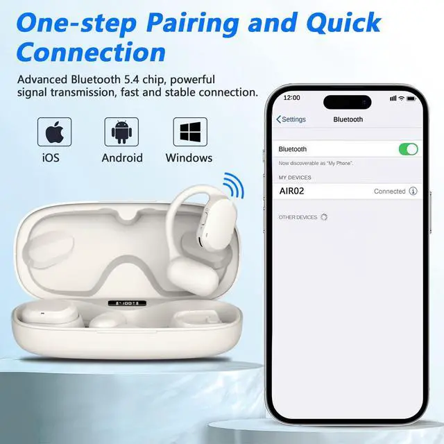 Alt view image 7 of 7 - Open Ear Headphones, True Wireless Earbuds, Bluetooth 5.4 Headphones w/Dual Mic for Calling, Comfort Sports Over Ear Earbuds w/Earhooks for Running Traveling, IP67 Waterproof, 40H Playtime