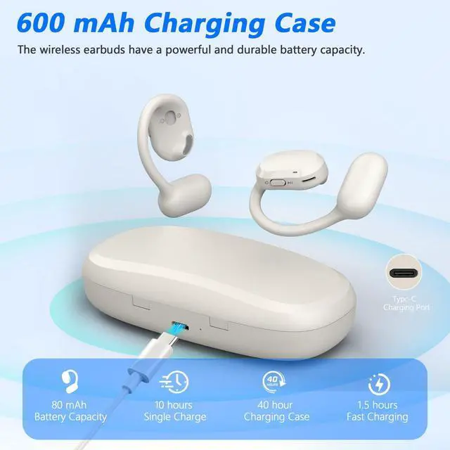 Alt view image 6 of 7 - Open Ear Headphones, True Wireless Earbuds, Bluetooth 5.4 Headphones w/Dual Mic for Calling, Comfort Sports Over Ear Earbuds w/Earhooks for Running Traveling, IP67 Waterproof, 40H Playtime