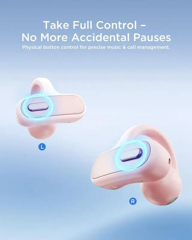 Alt view image 4 of 7 - Open Ear Clip-On Earbuds X8 with AI ENC & Powerful Bass, Wireless Bluetooth 6.0, IPX4 Sweatproof Fitness Headphones, Physical Buttons, 5g Lightweight Ear Buds with Multi-Device Switching, Pink