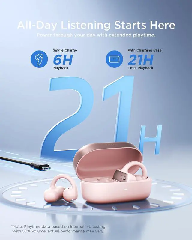 Alt view image 7 of 7 - Open Ear Clip-On Earbuds X8 with AI ENC & Powerful Bass, Wireless Bluetooth 6.0, IPX4 Sweatproof Fitness Headphones, Physical Buttons, 5g Lightweight Ear Buds with Multi-Device Switching, Pink