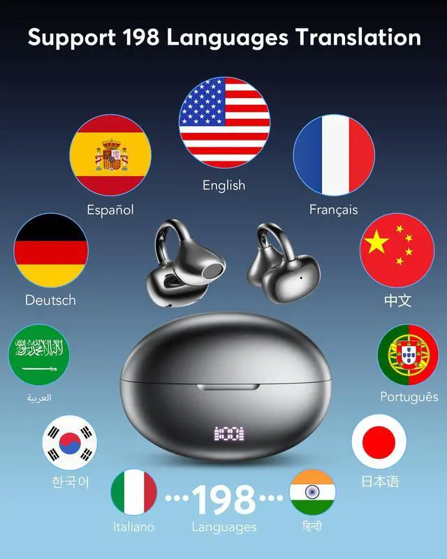Alt view image 2 of 7 - AI Translation Earbuds Real Time 198 Languages 80H Playtime Translator Earbuds Audifonos Traductores Inglés Español Wireless Earphones Bluetooth Headphones for Travel Business Meeting Learning Black