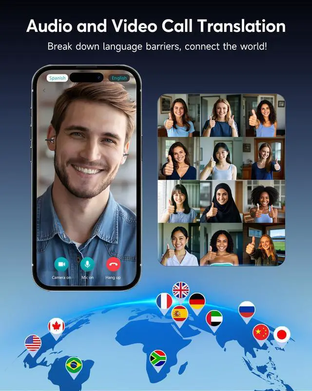 Alt view image 3 of 7 - AI Translation Earbuds Real Time 198 Languages 80H Playtime Translator Earbuds Audifonos Traductores Inglés Español Wireless Earphones Bluetooth Headphones for Travel Business Meeting Learning Black