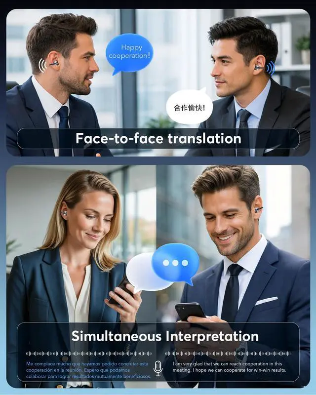 Alt view image 5 of 7 - AI Translation Earbuds Real Time 198 Languages 80H Playtime Translator Earbuds Audifonos Traductores Inglés Español Wireless Earphones Bluetooth Headphones for Travel Business Meeting Learning Black