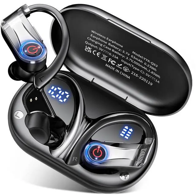 Main image of Bluetooth 6.1 Headphones True Wireless Earbuds 120hrs Playtime Wireless Charging Case, Digital Display Sports Ear Buds with Earhook Hi-Res Audio Clear Calls Earphones IPX7 Waterproof for Running Gym