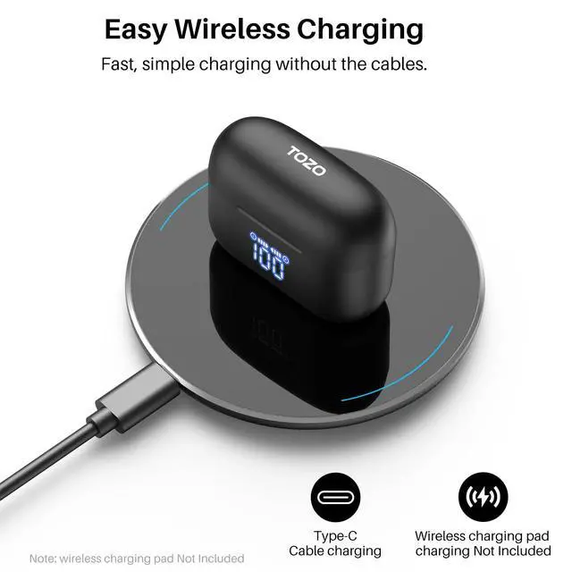Alt view image 5 of 7 - T20 Wireless Earbuds 97H Playtime, Wireless Charging LED Display Case | 10mm Deep Bass Sound, Dual Mic ENC Clear Calls, IPX8 Waterproof, Bluetooth 5.3, Comfortable Fit Ear Buds For Daily Use