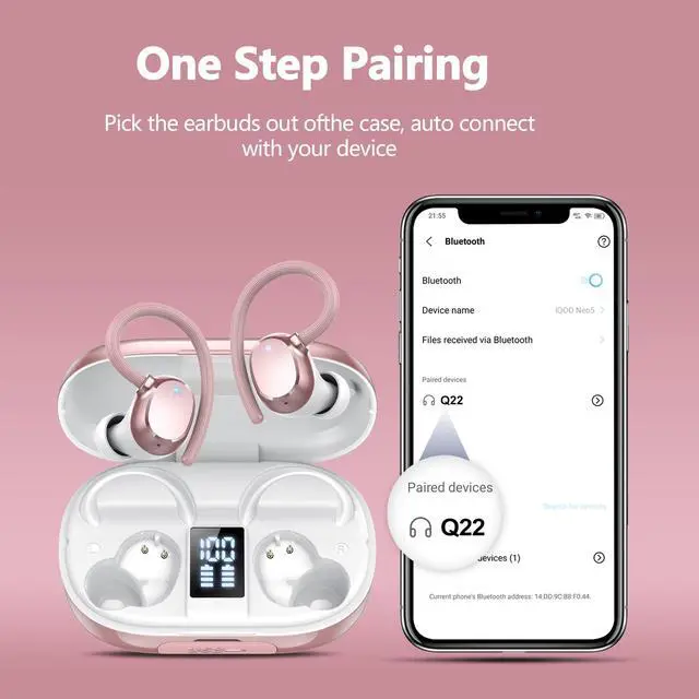 Alt view image 3 of 7 - Ear buds Wireless Bluetooth Earbuds Sport 2026 NEW Bluetooth 5.3 Headphones with LED Display 128H Playtime Powerful Bass Over Ear Earphones with Earhooks IP7 Waterproof for Gym/Running/Workout