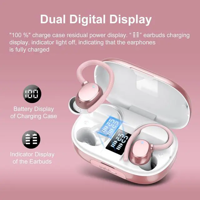 Alt view image 5 of 7 - Ear buds Wireless Bluetooth Earbuds Sport 2026 NEW Bluetooth 5.3 Headphones with LED Display 128H Playtime Powerful Bass Over Ear Earphones with Earhooks IP7 Waterproof for Gym/Running/Workout
