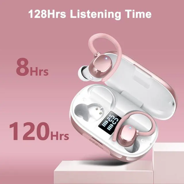 Alt view image 2 of 7 - Ear buds Wireless Bluetooth Earbuds Sport 2026 NEW Bluetooth 5.3 Headphones with LED Display 128H Playtime Powerful Bass Over Ear Earphones with Earhooks IP7 Waterproof for Gym/Running/Workout