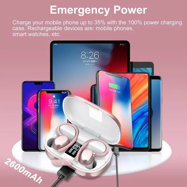 Alt view image 4 of 7 - Ear buds Wireless Bluetooth Earbuds Sport 2026 NEW Bluetooth 5.3 Headphones with LED Display 128H Playtime Powerful Bass Over Ear Earphones with Earhooks IP7 Waterproof for Gym/Running/Workout