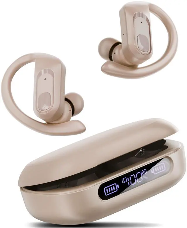 Main image of Active Noise Cancelling Wireless Earbuds Bluetooth Headphones Ear Buds 96Hrs Playback Clear Call Waterproof Earphones with Ear Hook Microphones for Sport Running Off-White