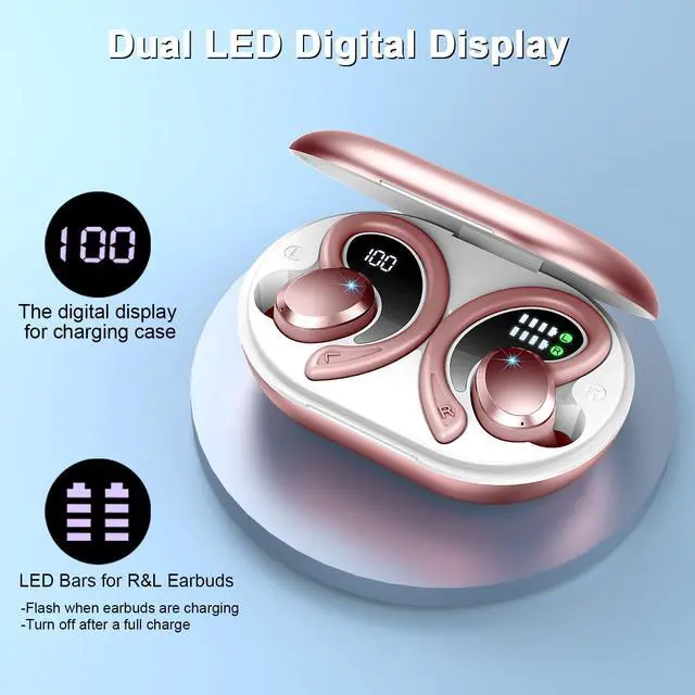 Alt view image 7 of 7 - Wireless Earbuds Sport, Bluetooth 5.4 Headphones Bass Hi-Fi Stereo Over Ear Buds, 56Hrs CFZNoise Cancelling Headset with Earhook, IP-X7 Waterproof Earphones Workout Running for Laptop Pad Android iOS