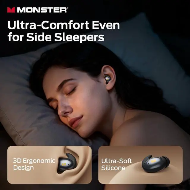 Alt view image 2 of 7 - Ear Buds, Sleep Earbuds with Stereo Sound, Design for Side Sleeper, 32H Playtime, Bluetooth 6.0, ENC Noise Cancelling, IPX6 Waterproof Mini Headphones, Black