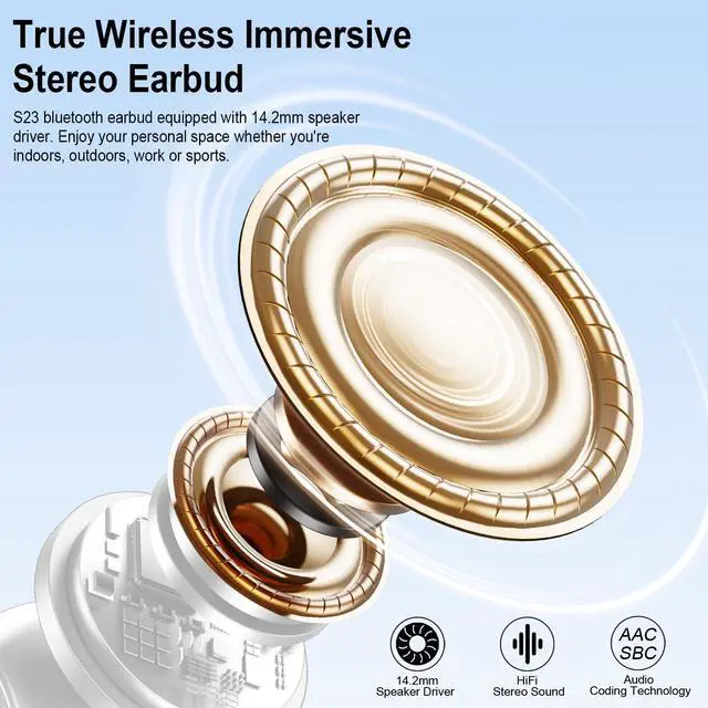 Alt view image 3 of 7 - Wireless Earbuds, Bluetooth Headphones, Stereo Bass Ear Buds with ENC Noise Cancelling Mics, Bluetooth Earbuds with LED Display Charging Case, IP7 Waterproof Earphones for Android iOS/Light white