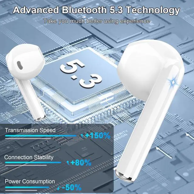 Alt view image 6 of 7 - Wireless Earbuds, Bluetooth Headphones, Stereo Bass Ear Buds with ENC Noise Cancelling Mics, Bluetooth Earbuds with LED Display Charging Case, IP7 Waterproof Earphones for Android iOS/Light white