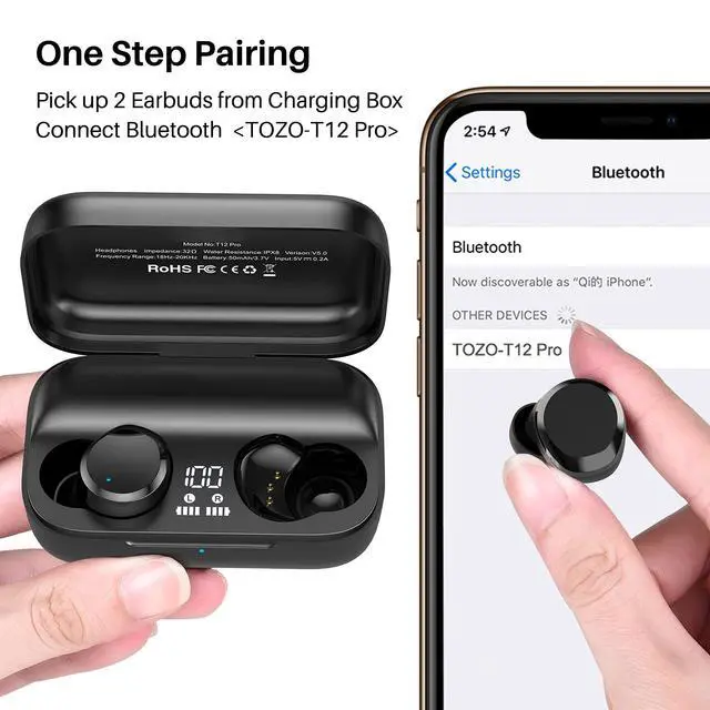 Alt view image 2 of 7 - T12 Pro Wireless Earbuds with Qualcomm QCC3040, aptX Stereo Sound | 4 Mics CVC 8.0 Call Noise Cancelling Ear Buds, 2500mAh Wireless Charging Case, IPX8 Waterproof, 10mm Drivers, Premium Audio