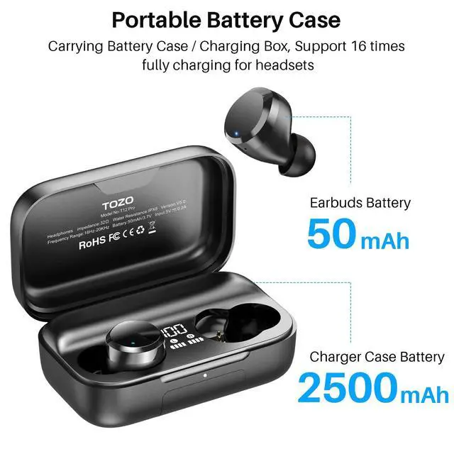 Alt view image 3 of 7 - T12 Pro Wireless Earbuds with Qualcomm QCC3040, aptX Stereo Sound | 4 Mics CVC 8.0 Call Noise Cancelling Ear Buds, 2500mAh Wireless Charging Case, IPX8 Waterproof, 10mm Drivers, Premium Audio