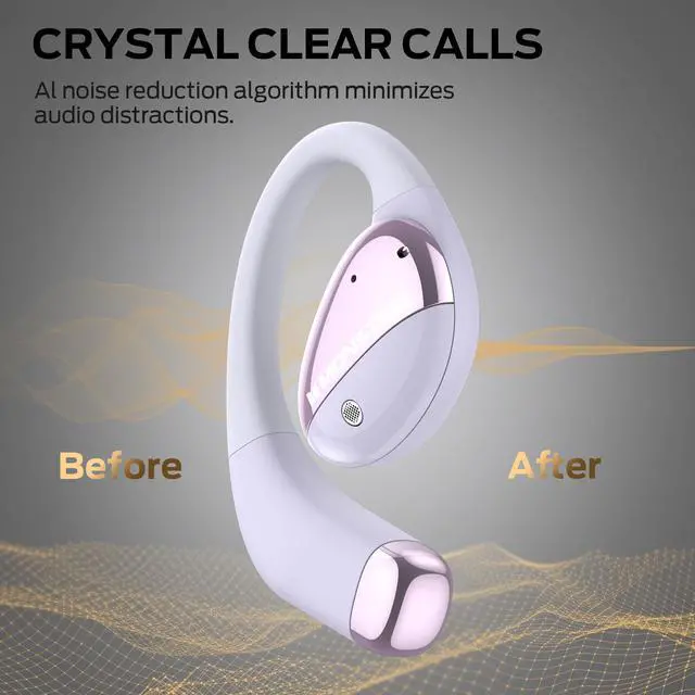 Alt view image 5 of 7 - Open Ear AC520 Headphones, Bluetooth 6.0 Wireless Earbuds with HiFi Sound, Open Ear Earbuds with 24H Playtime, Unique Handbag Design, ENC Clear Call, IPX6 ResistancePurple