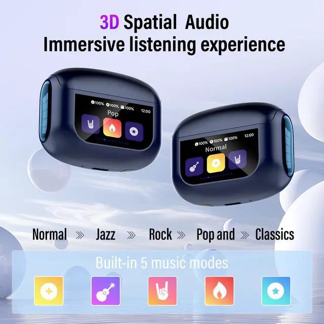 Alt view image 5 of 7 - Wireless Earbuds, Bluetooth 5.4 Headphones with Multifunctional Touch Screen, 48H Bass Stereo Ear Buds with ANC/ENC Noise Cancelling/Transparency Mode, IPX7 Earphones with 5 EQ Modes, Blue