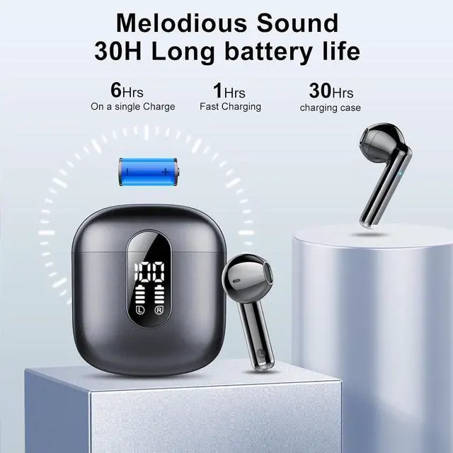 Alt view image 5 of 7 - Wireless Earbuds, Bluetooth 5.4 Headphones HiFi Stereo, Bluetooth Earbuds with ENC Noise Cancelling Mic, 36H LED Display Ear Buds, IPX7 in Ear Earphones for Phone Tablet Laptop Sports, Black