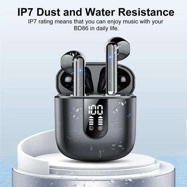 Alt view image 6 of 7 - Wireless Earbuds, Bluetooth 5.4 Headphones HiFi Stereo, Bluetooth Earbuds with ENC Noise Cancelling Mic, 36H LED Display Ear Buds, IPX7 in Ear Earphones for Phone Tablet Laptop Sports, Black