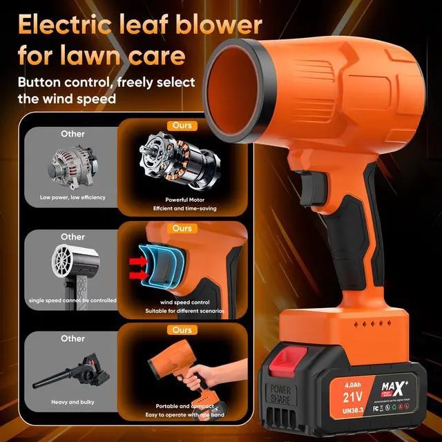 Alt view image 4 of 7 - Cordless-Leaf-Blower for Lawn Care-Portable Handheld Blower-Electric Leaf Blower with Battery and Charger with 21V, 4.0Ah-2 Batteries-Lightweight for Patio Cleaning dust M18 Laptop dust-Orange