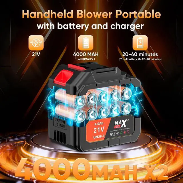 Alt view image 3 of 7 - Cordless-Leaf-Blower for Lawn Care-Portable Handheld Blower-Electric Leaf Blower with Battery and Charger with 21V, 4.0Ah-2 Batteries-Lightweight for Patio Cleaning dust M18 Laptop dust-Orange