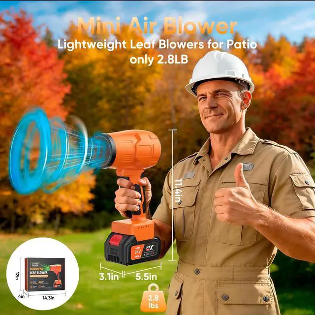 Alt view image 5 of 7 - Cordless-Leaf-Blower for Lawn Care-Portable Handheld Blower-Electric Leaf Blower with Battery and Charger with 21V, 4.0Ah-2 Batteries-Lightweight for Patio Cleaning dust M18 Laptop dust-Orange