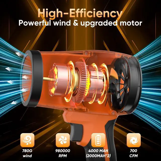 Alt view image 2 of 7 - Cordless-Leaf-Blower for Lawn Care-Portable Handheld Blower-Electric Leaf Blower with Battery and Charger with 21V, 4.0Ah-2 Batteries-Lightweight for Patio Cleaning dust M18 Laptop dust-Orange