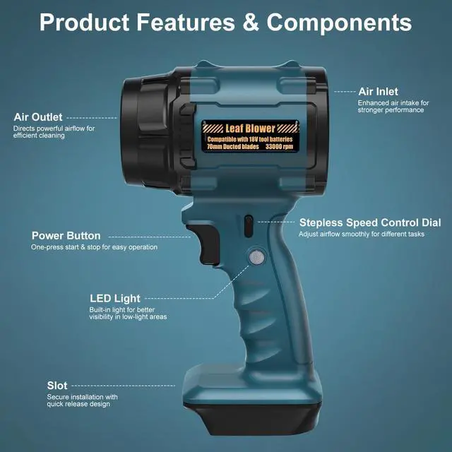 Alt view image 7 of 7 - Cordless Leaf Blower, Lightweight Electric Blower