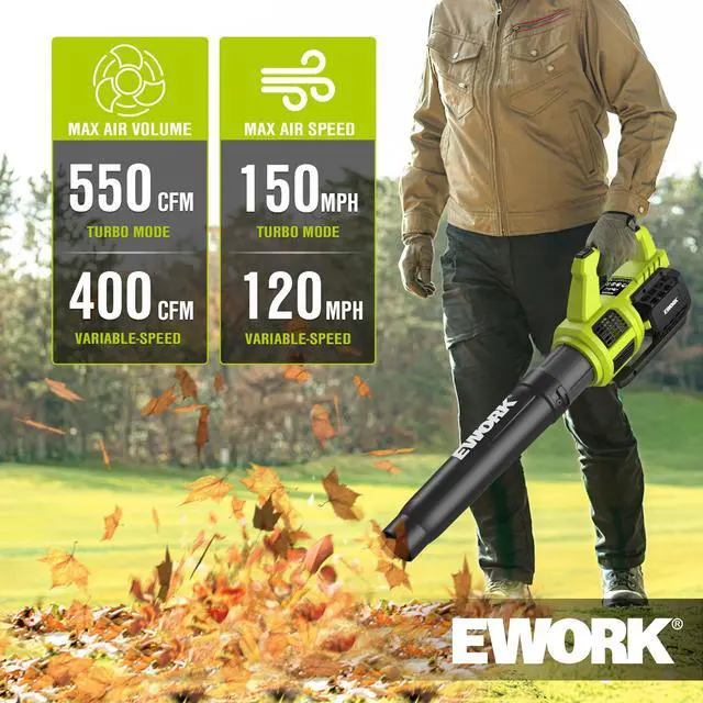 Alt view image 2 of 7 - Cordless Leaf Blower 21V 550CFM with 2 x 3.0Ah Battery & Fast Charger