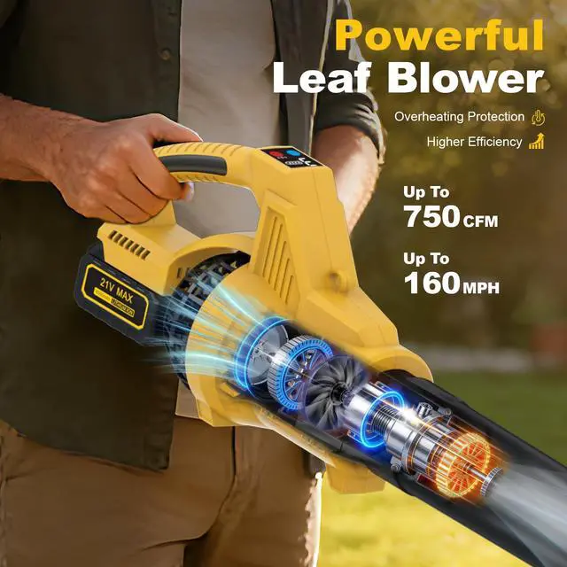 Alt view image 2 of 7 - Leaf Blower Cordless, 750 CFM Handheld Leaf Blower with 2 x 5.5Ah Batteries and Charger, LED 3-Speed and Turbo Mode, Portable Blowers for Lawn Care, Patio, Yard, Garden, Gifts for Family