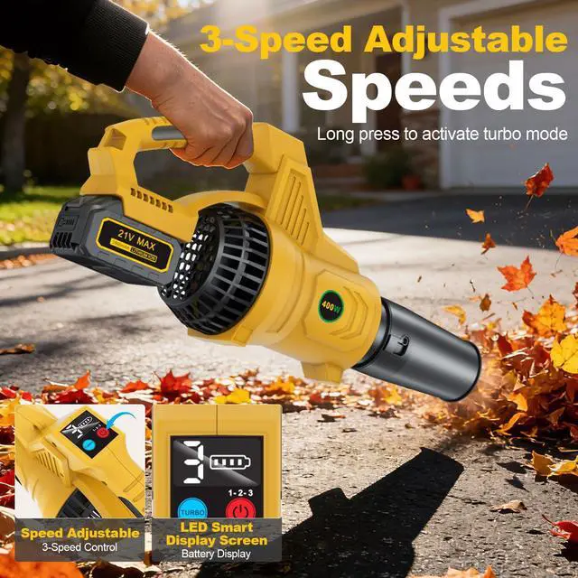 Alt view image 5 of 7 - Leaf Blower Cordless, 750 CFM Handheld Leaf Blower with 2 x 5.5Ah Batteries and Charger, LED 3-Speed and Turbo Mode, Portable Blowers for Lawn Care, Patio, Yard, Garden, Gifts for Family