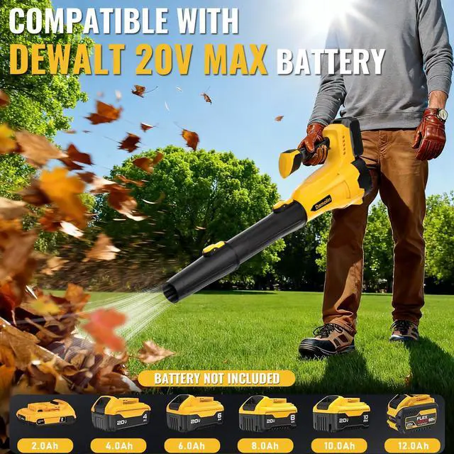 Alt view image 2 of 7 - Cordless Leaf Blower Compatible with Dewalt 20V Max Battery 580CFM Electric Leaf Blower Cordless, with Turbo Boost, 6 Speed Modes Brushless Motor, Battery Powered for Lawn Care, Yard (Yellow)