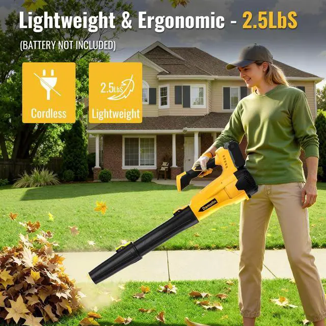 Alt view image 5 of 7 - Cordless Leaf Blower Compatible with Dewalt 20V Max Battery 580CFM Electric Leaf Blower Cordless, with Turbo Boost, 6 Speed Modes Brushless Motor, Battery Powered for Lawn Care, Yard (Yellow)