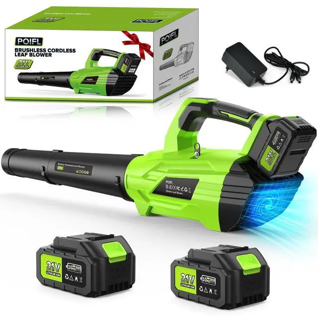 Main image of 36000 RPM Leaf Blower Cordless 21V with 2 × 4.0Ah Batteries, Charger and Weight-Reducing Strap, 320MPH Cordless Leaf Blower for Snow, Car, Yard, Lawn, Garage Cleaning, Bright Green