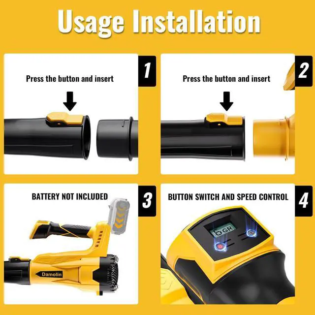 Alt view image 6 of 7 - Cordless Leaf Blower Compatible with Dewalt 20V Max Battery 580CFM Electric Leaf Blower Cordless, with Turbo Boost, 6 Speed Modes Brushless Motor, Battery Powered for Lawn Care, Yard (Yellow)