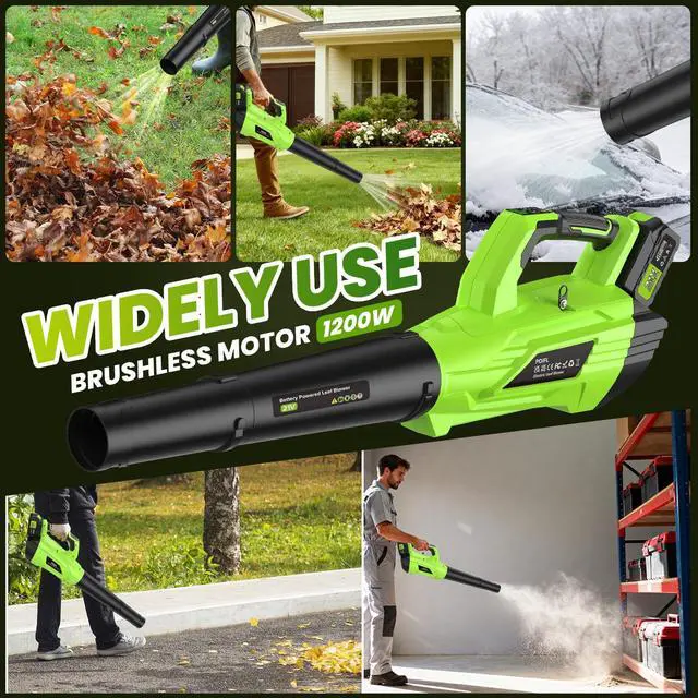 Alt view image 6 of 6 - 36000 RPM Leaf Blower Cordless 21V with 2 × 4.0Ah Batteries, Charger and Weight-Reducing Strap, 320MPH Cordless Leaf Blower for Snow, Car, Yard, Lawn, Garage Cleaning, Bright Green