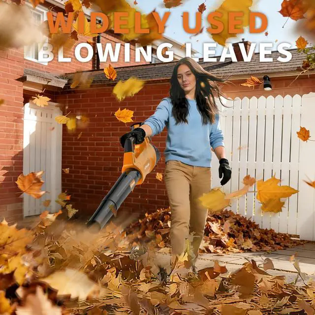 Alt view image 6 of 7 - 2026 Upgrade Leaf Blower, Leaf Blower Cordless with 2 * 2.6AH Batteries and Fast Charger, 450CFM &150MPH and 2 Speed Mode, Lightweight Electric Leaf Blowers for Lawn, Yard, Leaves, Dust Car (Orange)