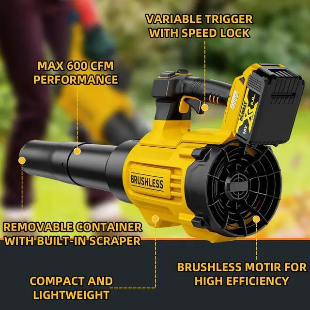 Alt view image 2 of 7 - 20V Cordless Leaf Blower, Max 600 CFM/125 MPH Turbo Boost Mode Compatible with DeWALT 20V Max Battery, Brushless Motor, Ergonomic 3.6LBS for Driveway & Yard, Tool Only
