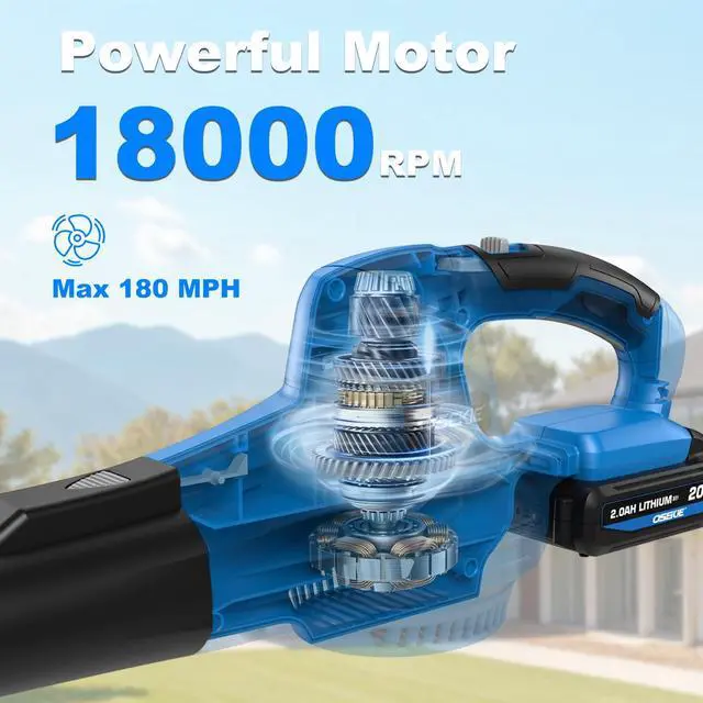 Alt view image 4 of 7 - 20V Cordless Leaf Blower Kit with 2.0Ah Battery & Fast Charger, 180MPH 2-Speed Electric Leaf Blower, 18000RPM, 3.3lbs Lightweight Battery Powered Blower for Lawn, Patio, Driveway Cleaning