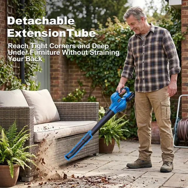 Alt view image 6 of 7 - 20V Cordless Leaf Blower Kit with 2.0Ah Battery & Fast Charger, 180MPH 2-Speed Electric Leaf Blower, 18000RPM, 3.3lbs Lightweight Battery Powered Blower for Lawn, Patio, Driveway Cleaning