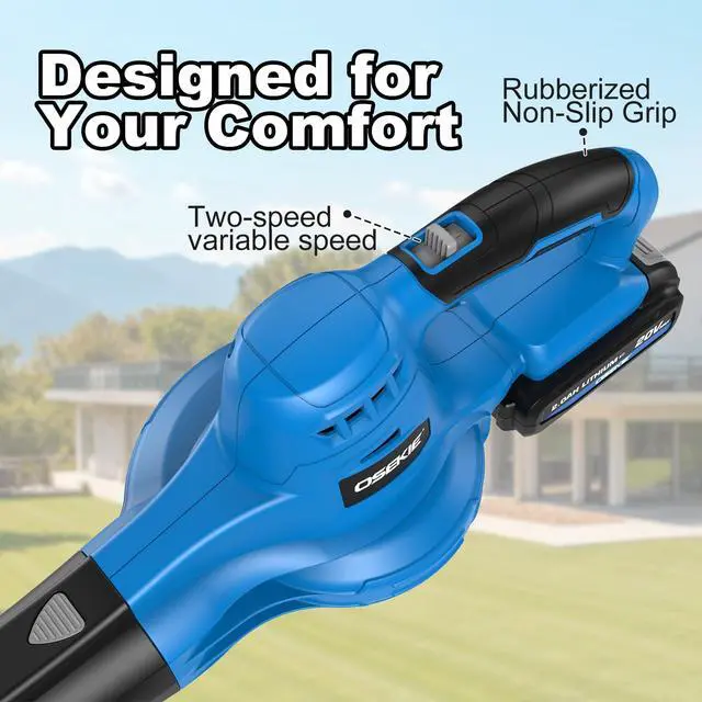 Alt view image 7 of 7 - 20V Cordless Leaf Blower Kit with 2.0Ah Battery & Fast Charger, 180MPH 2-Speed Electric Leaf Blower, 18000RPM, 3.3lbs Lightweight Battery Powered Blower for Lawn, Patio, Driveway Cleaning