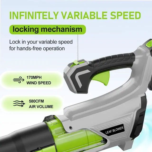Alt view image 2 of 7 - Cordless Leaf Blower 580CFM/170MPH with 2x4.0Ah Batteries & Charger